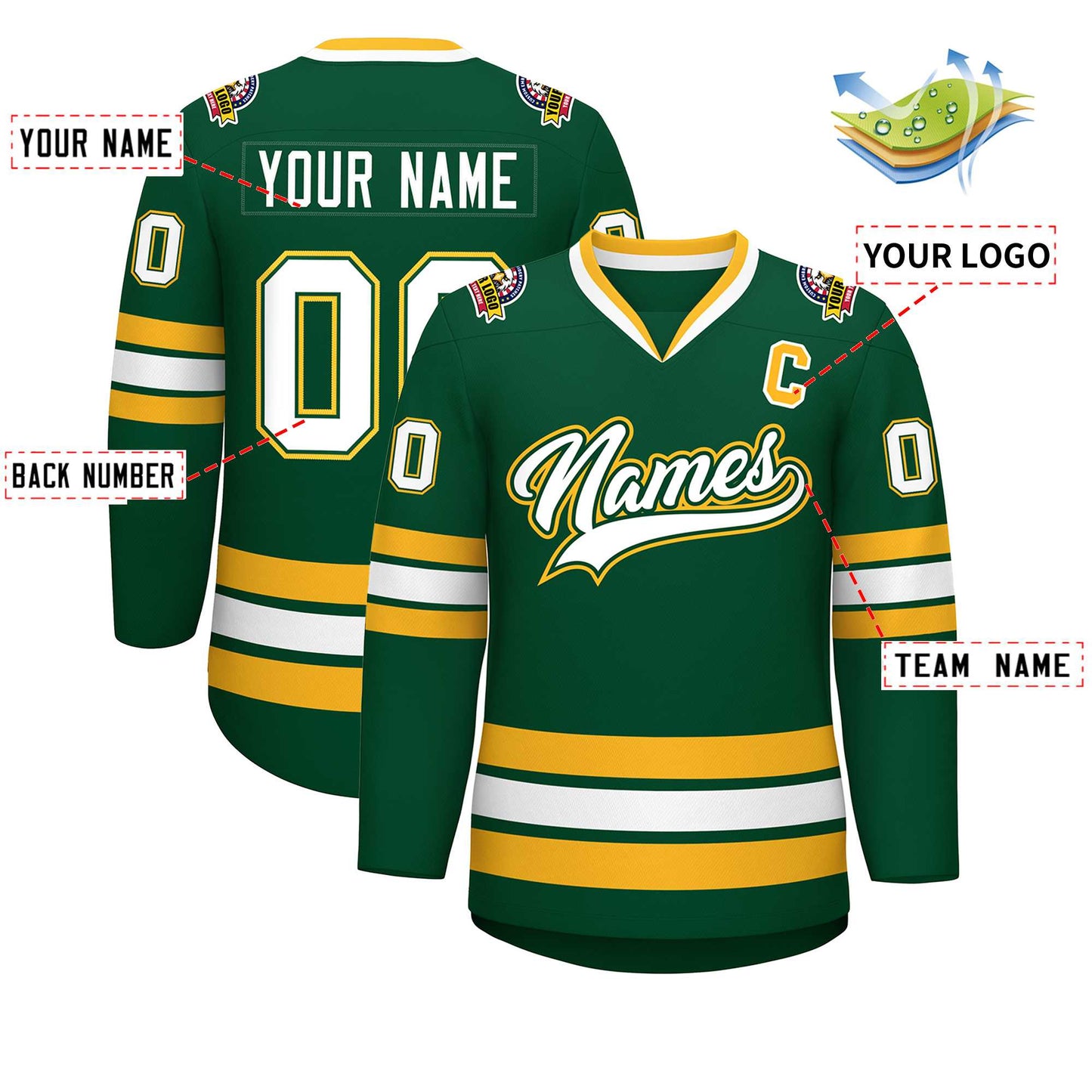 Custom Green White Green-Gold Classic Style Hockey Jersey Limited