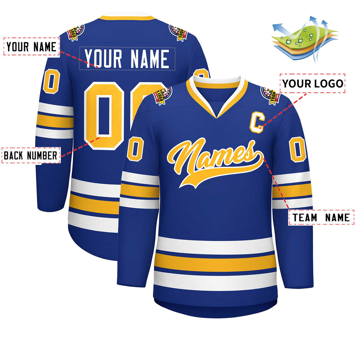 Custom Royal Gold-White Classic Style Hockey Jersey Limited