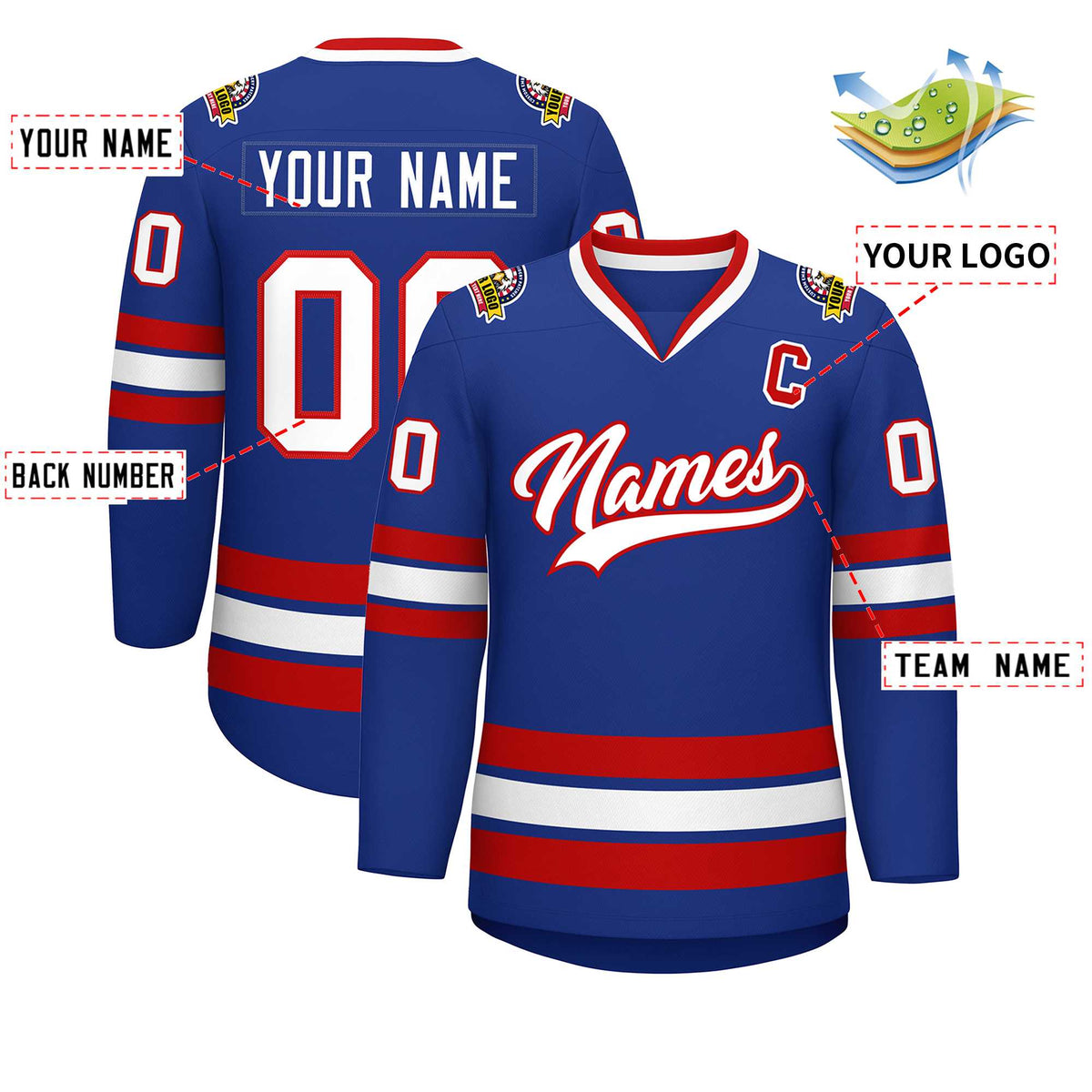 Custom Royal White-Red Classic Style Hockey Jersey Limited