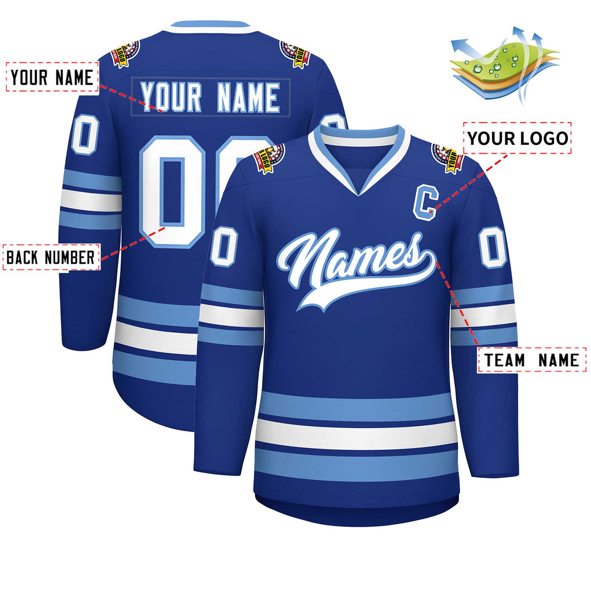 Custom Royal White-Light Blue Classic Style Hockey Jersey Limited