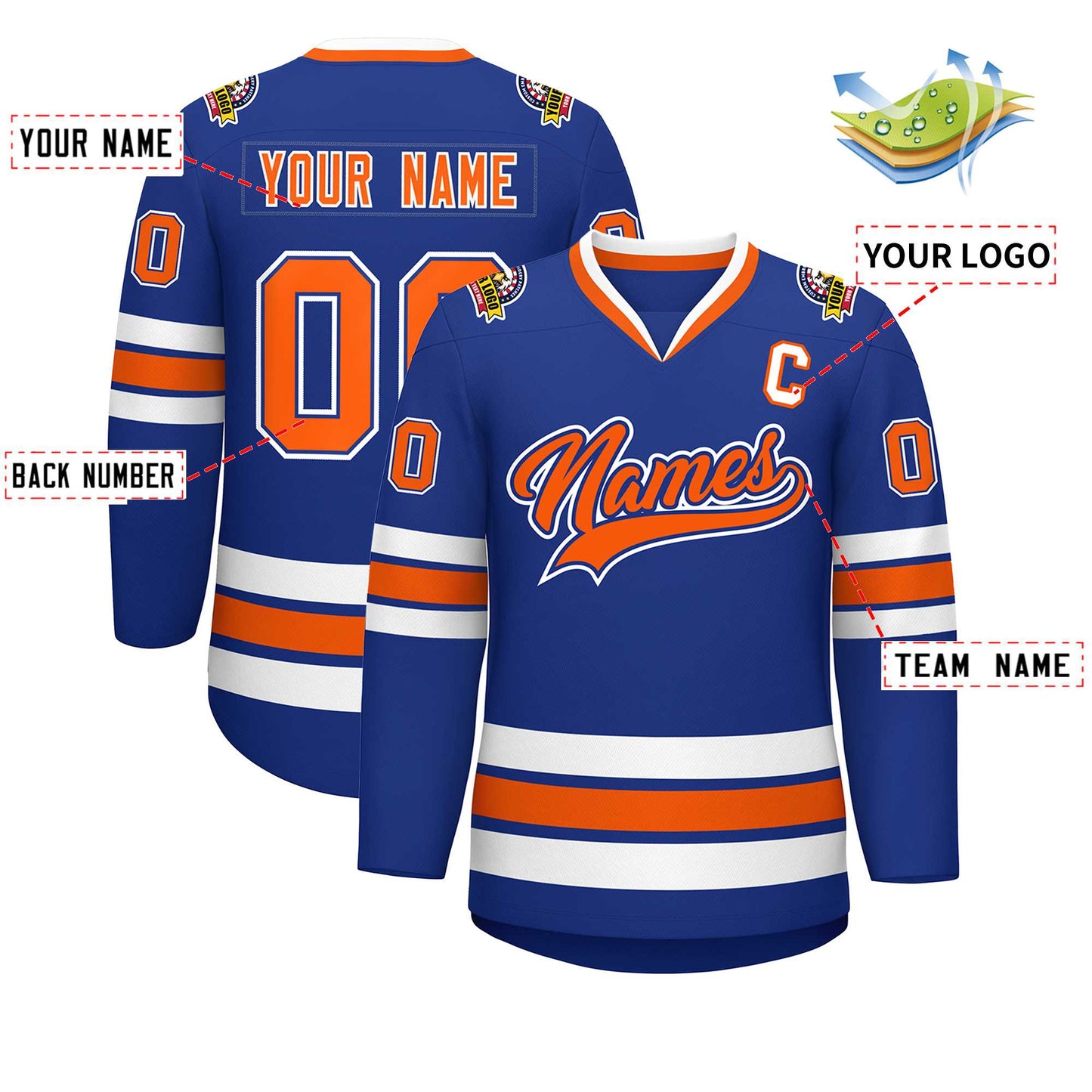 Custom Royal Orange Royal-White Classic Style Hockey Jersey Limited