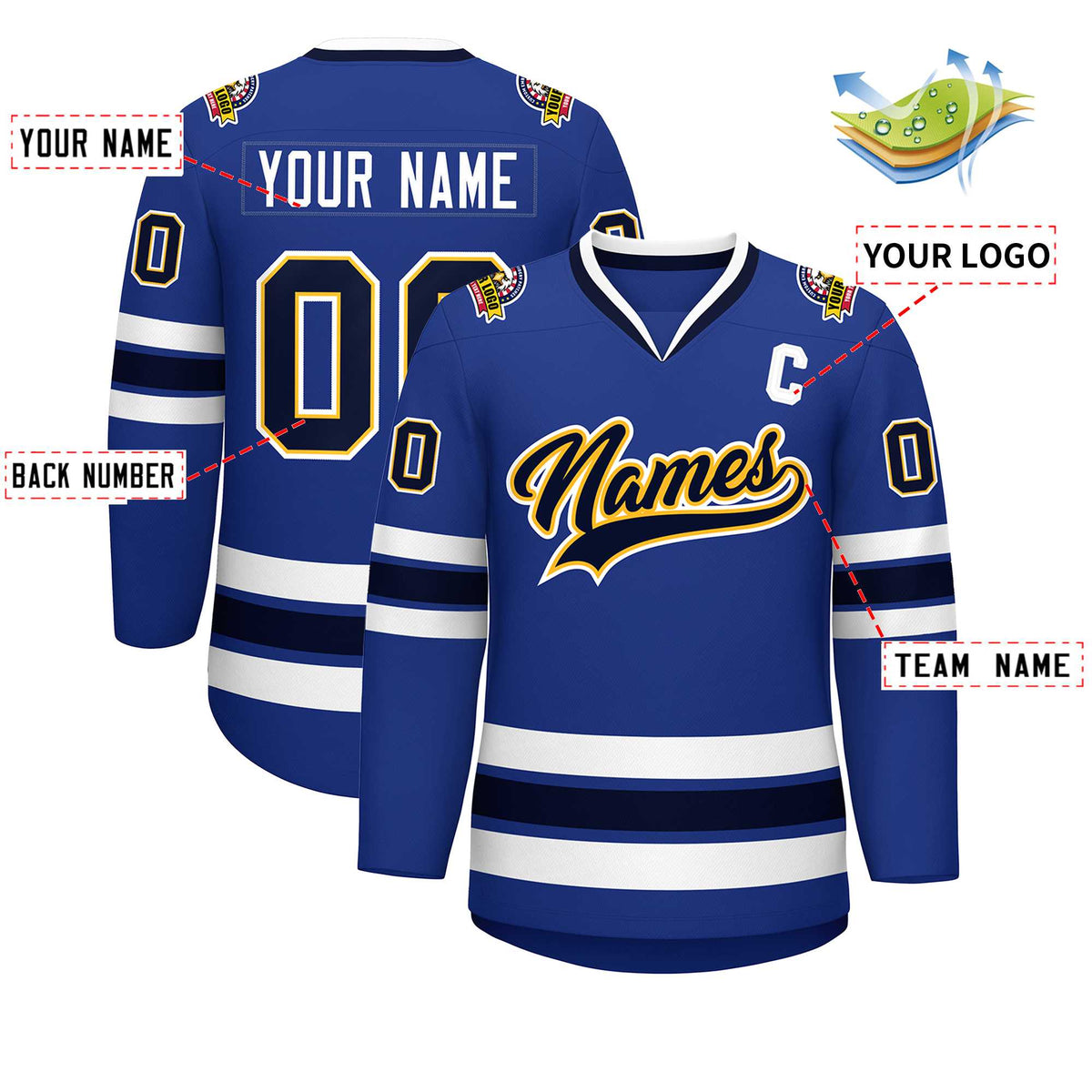 Custom Royal Navy Gold-White Classic Style Hockey Jersey Limited