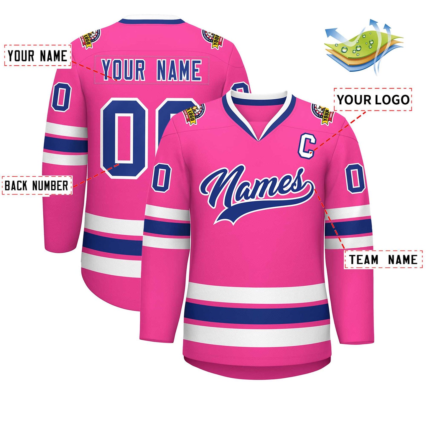 Custom Pink Royal-White Classic Style Hockey Jersey Limited