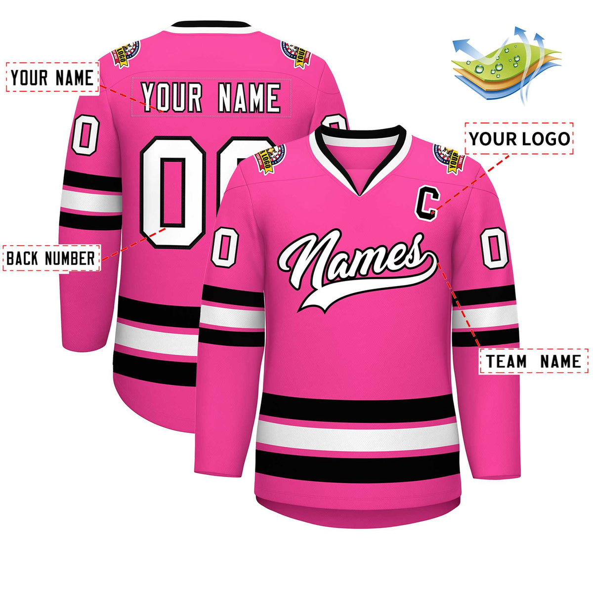 Custom Pink White-Black Classic Style Hockey Jersey Limited
