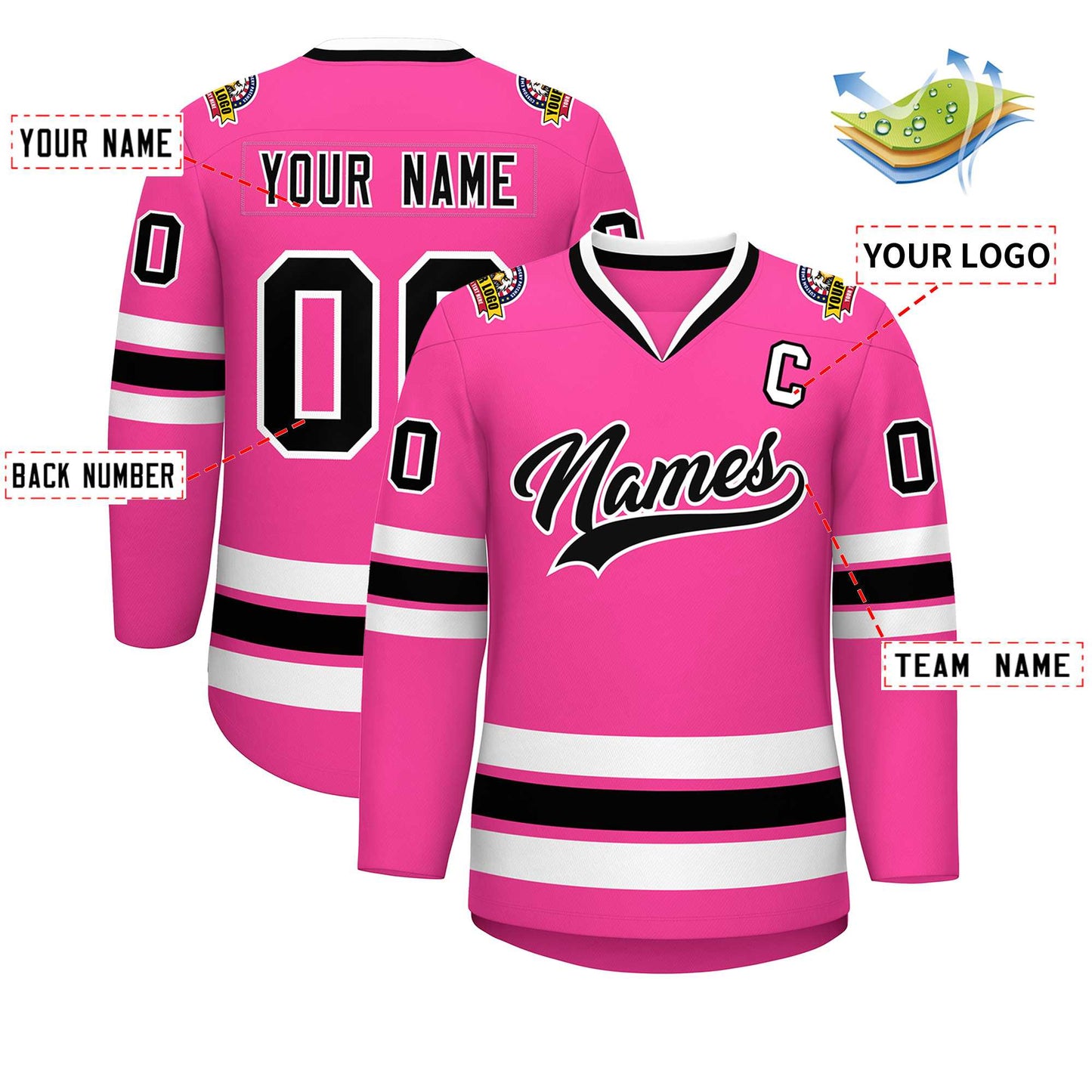 Custom Pink Black-White Classic Style Hockey Jersey Limited