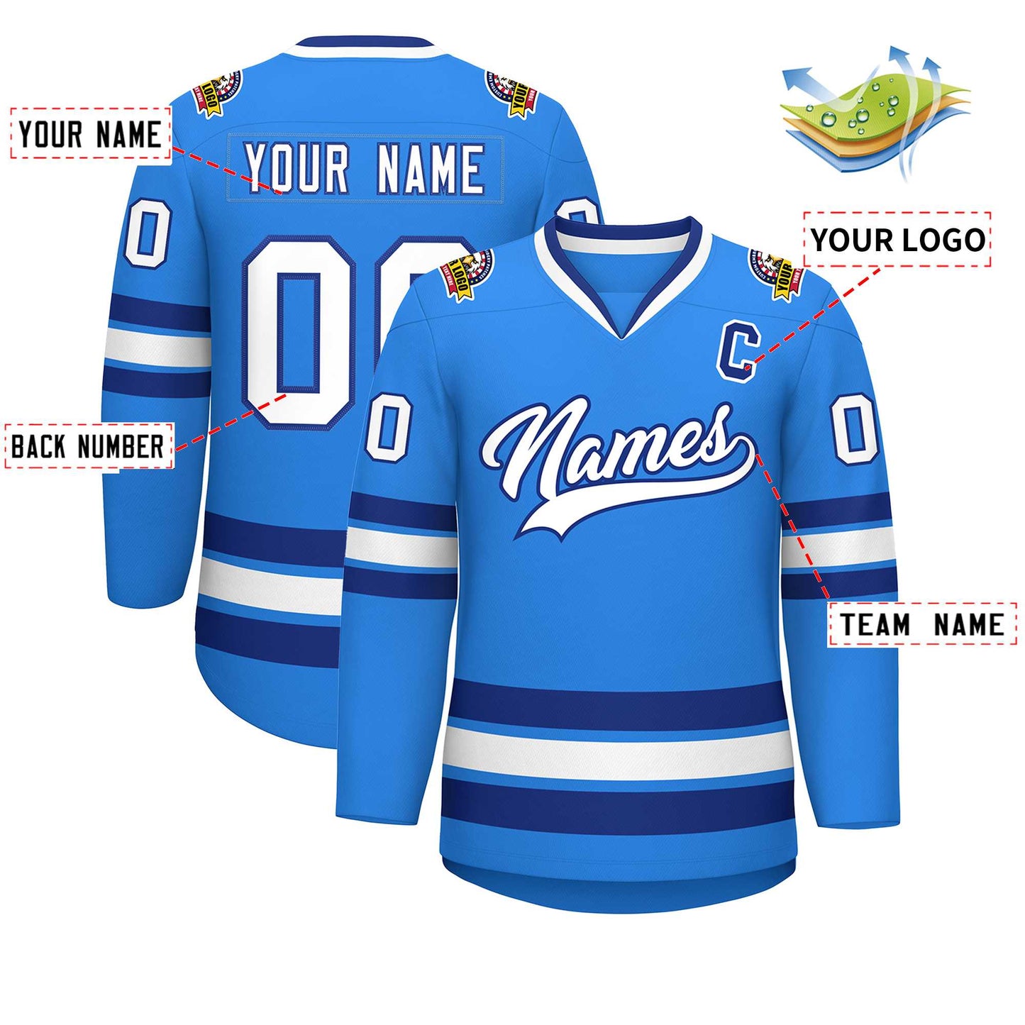 Custom Powder Blue White-Royal Classic Style Hockey Jersey Limited