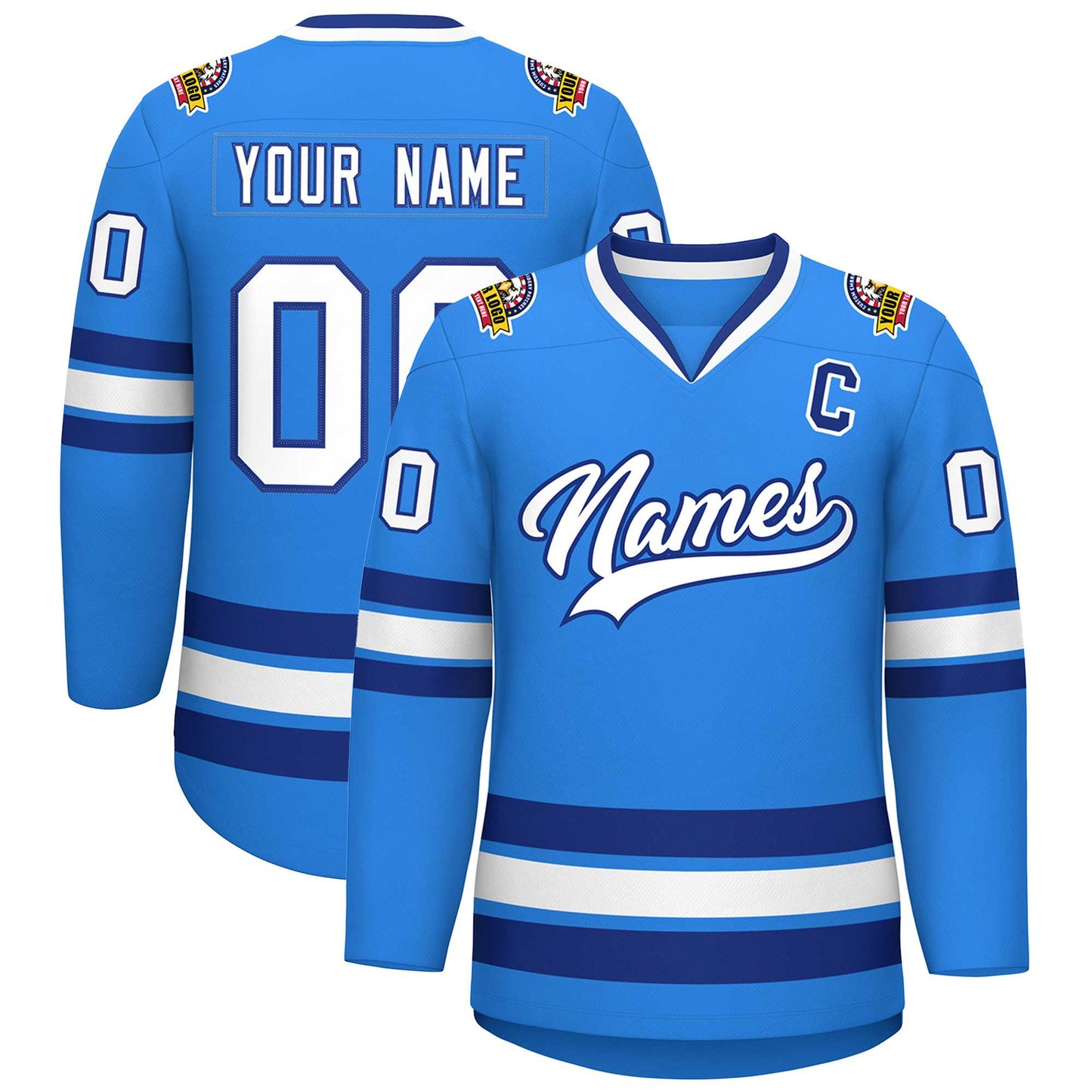 Custom Powder Blue White-Royal Classic Style Hockey Jersey