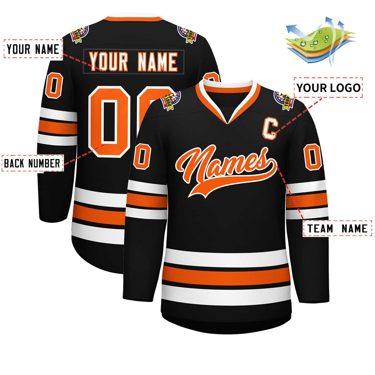 Custom Black Orange-White Classic Style Hockey Jersey Limited