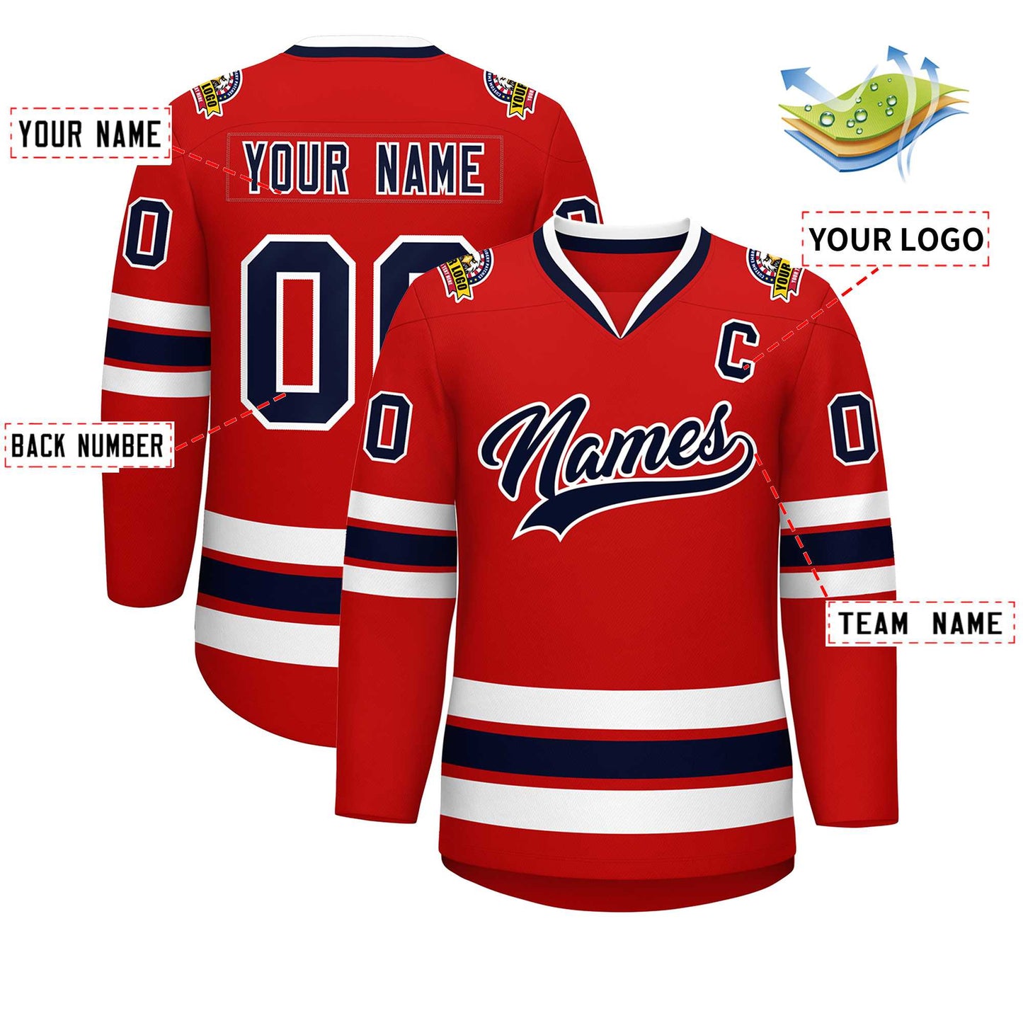 Custom Red Navy-White Classic Style Hockey Jersey Limited