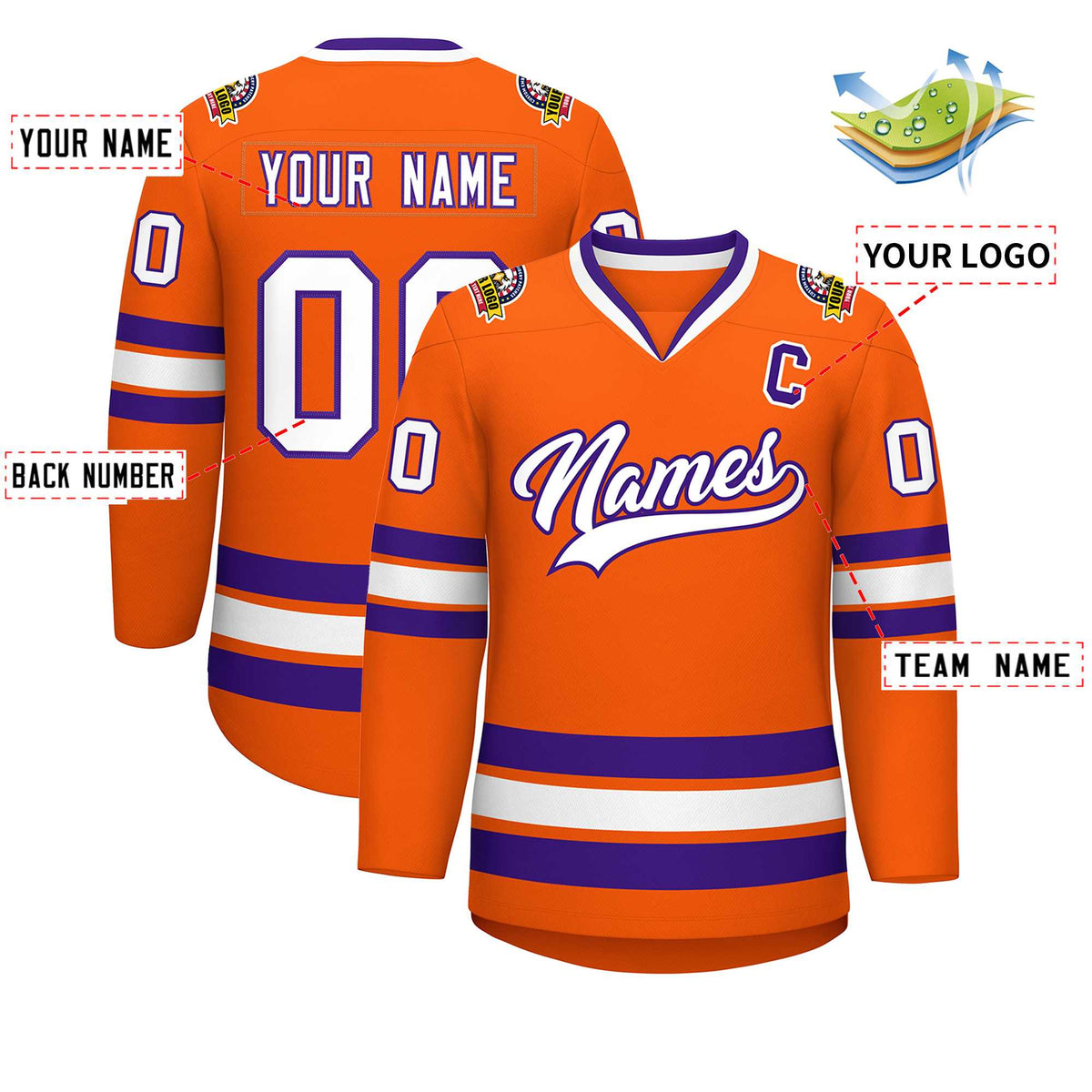 Custom Orange White-Purple Classic Style Hockey Jersey Limited