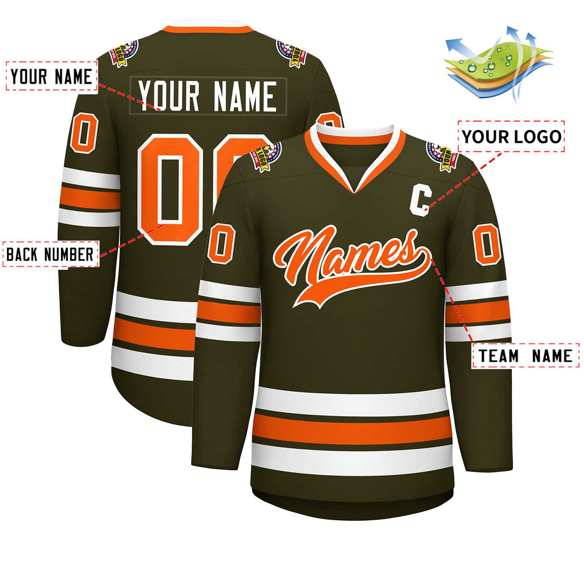 Custom Olive Orange-White Classic Style Hockey Jersey Limited