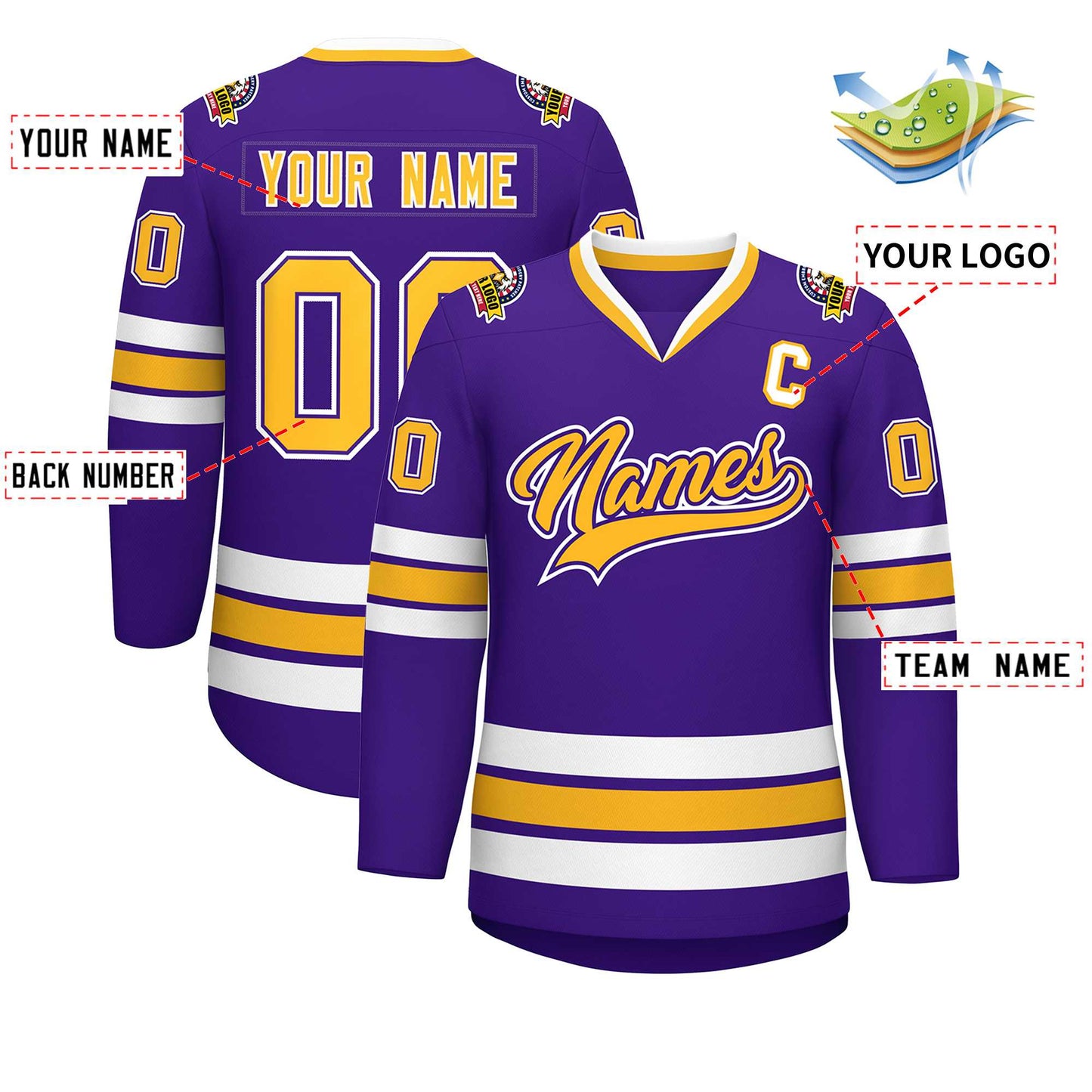 Custom Purple Gold Purple-White Classic Style Hockey Jersey Limited