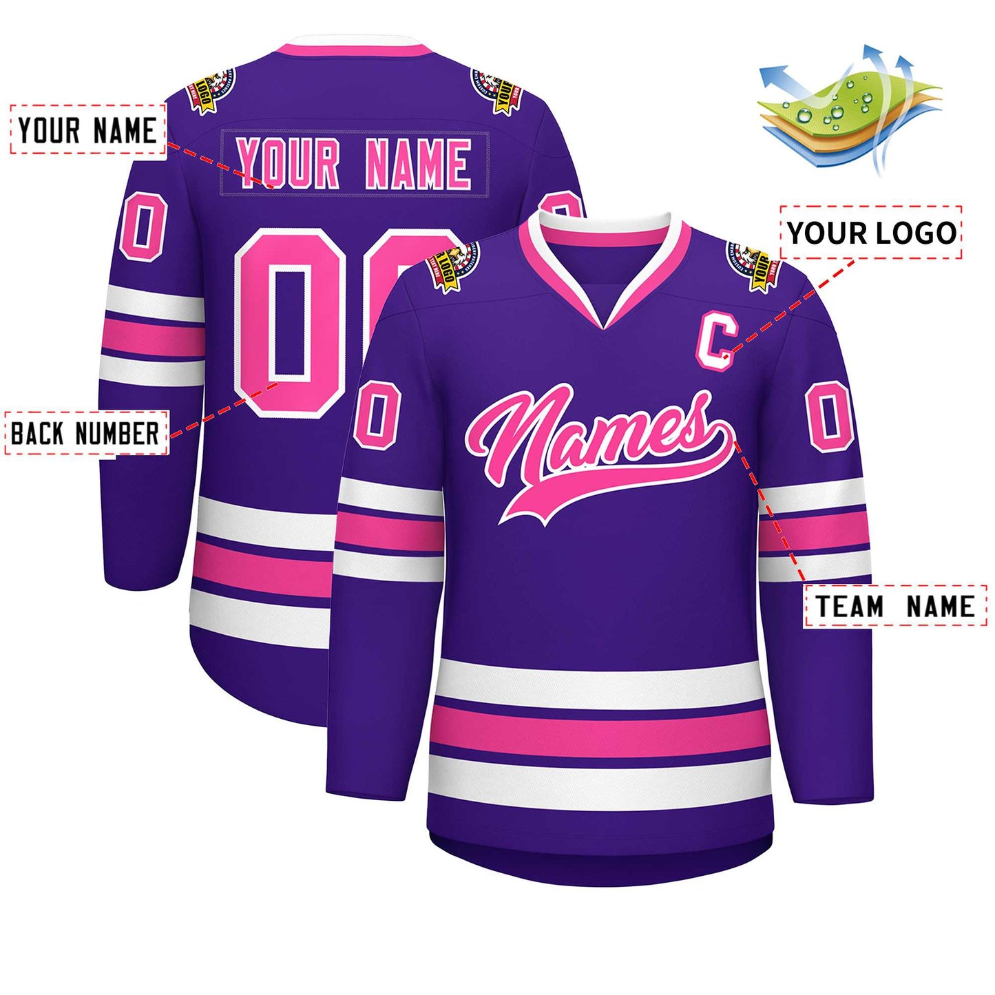 Custom Purple Pink-White Classic Style Hockey Jersey Limited