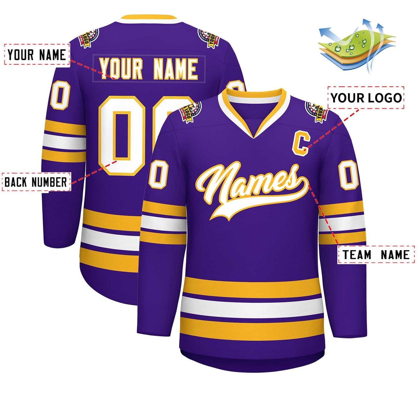 Custom Purple White-Gold Classic Style Hockey Jersey Limited