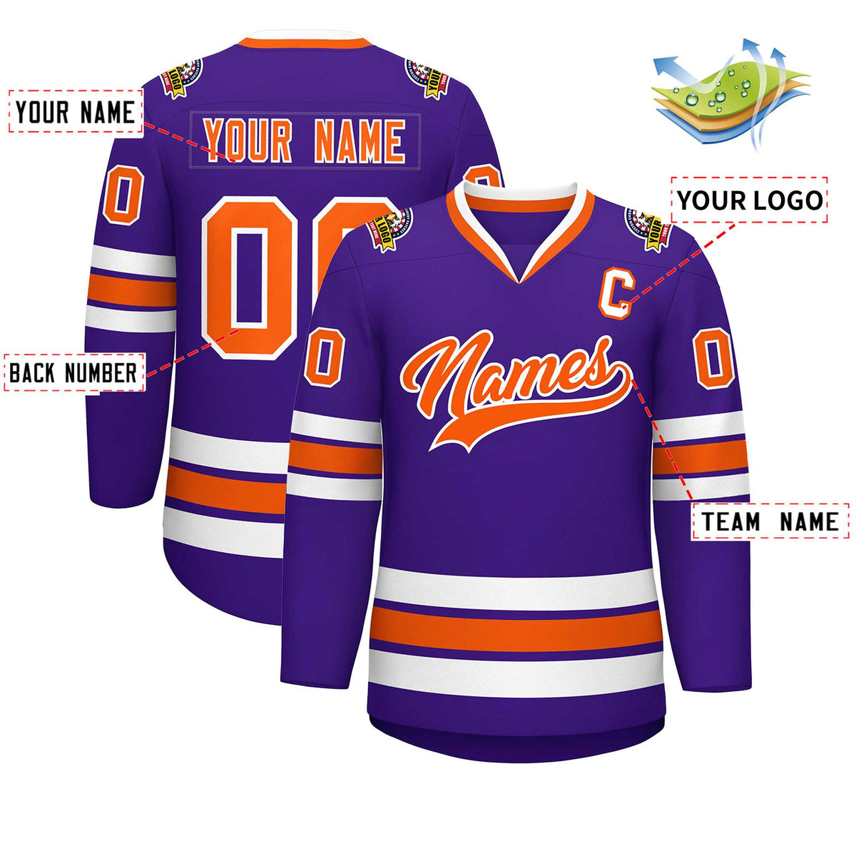 Custom Purple Orange-White Classic Style Hockey Jersey Limited