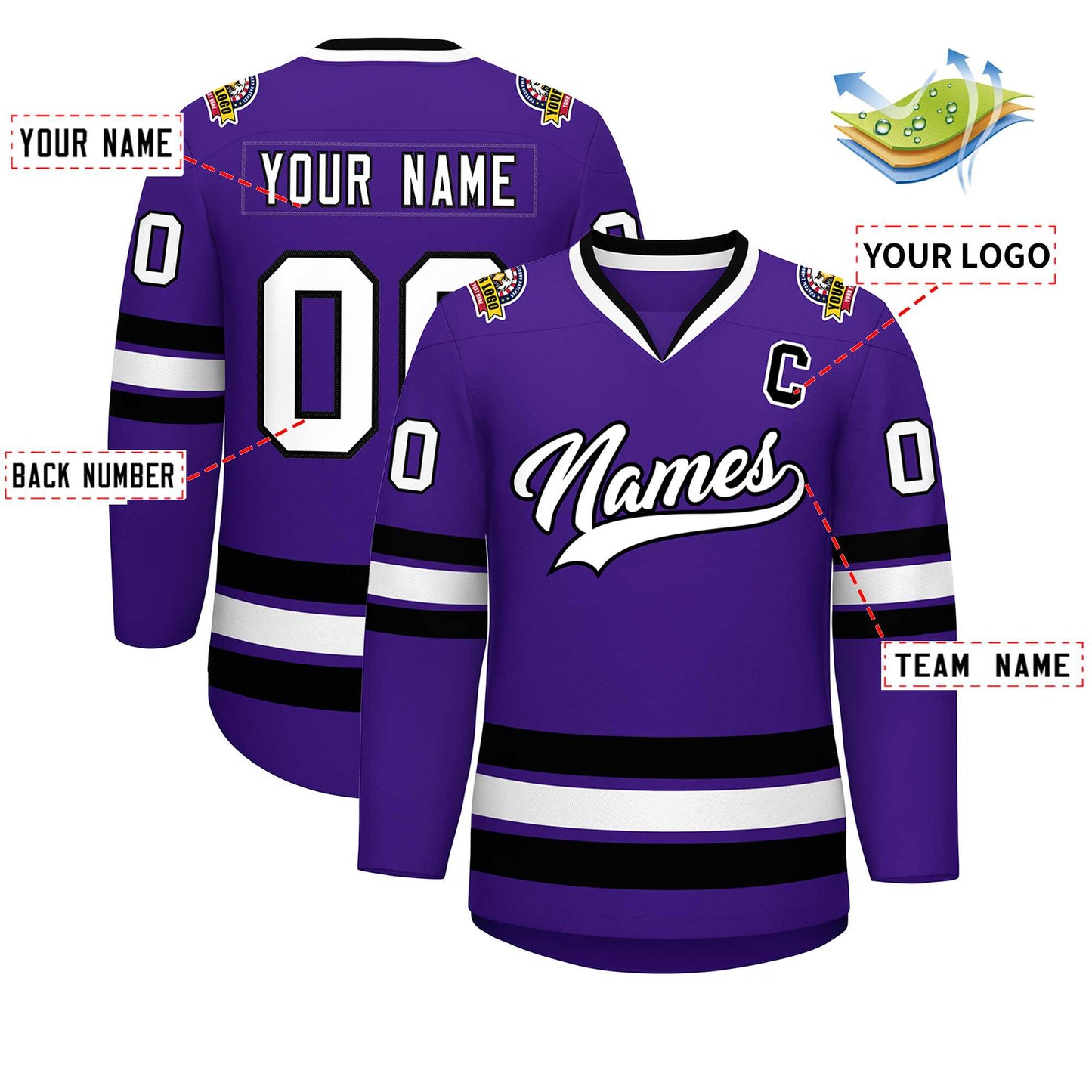Custom Purple White-Black Classic Style Hockey Jersey Limited