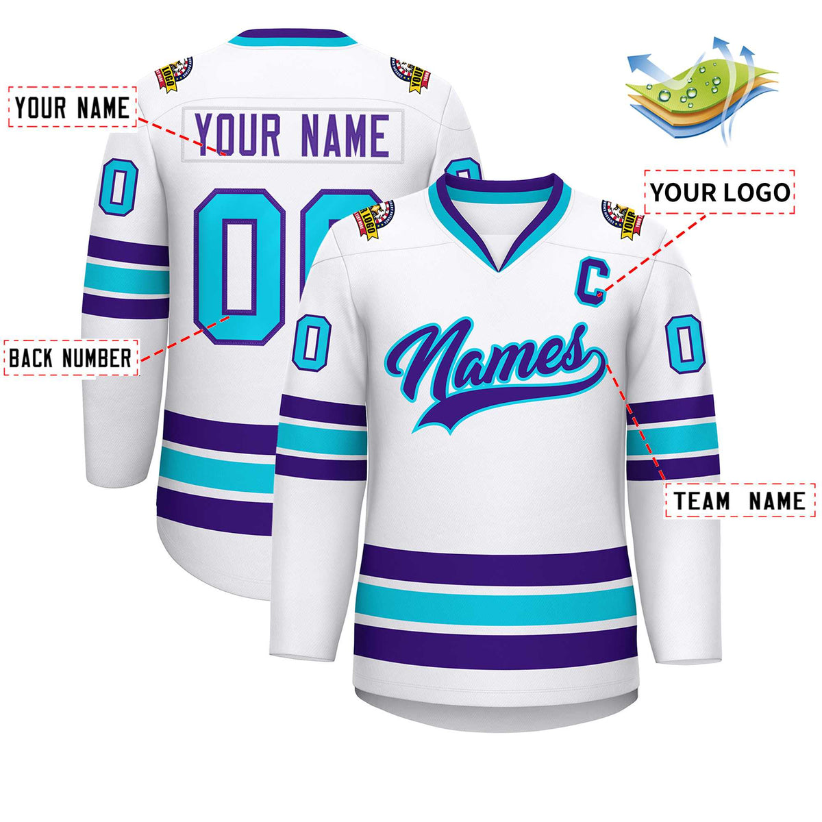 Custom White Purple-Powder Blue Classic Style Hockey Jersey Limited