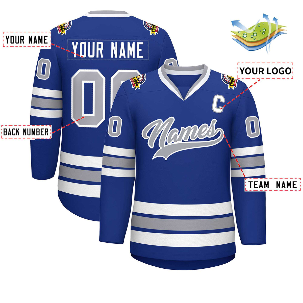 Custom Royal Gray-White Classic Style Hockey Jersey Limited