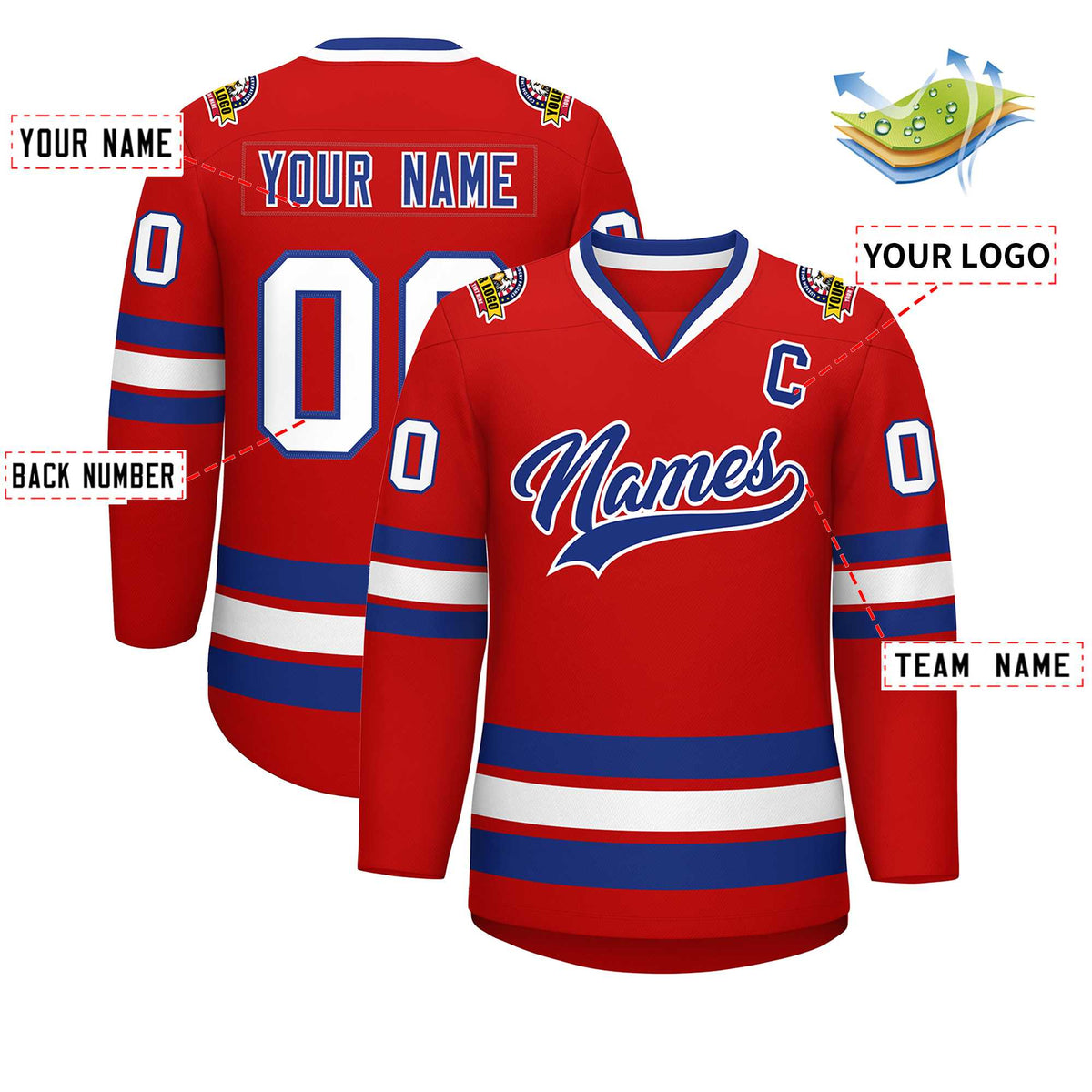 Custom Red Royal-White Classic Style Hockey Jersey Limited