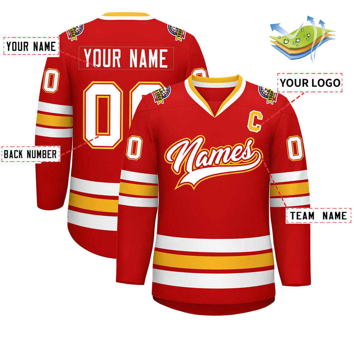 Custom Red White Red-Gold Classic Style Hockey Jersey Limited