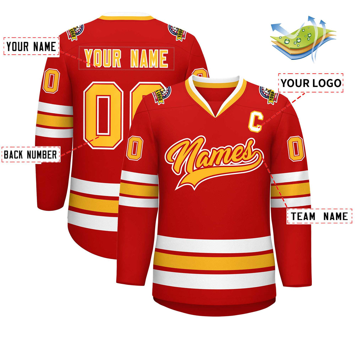 Custom Red Gold Red-White Classic Style Hockey Jersey Limited