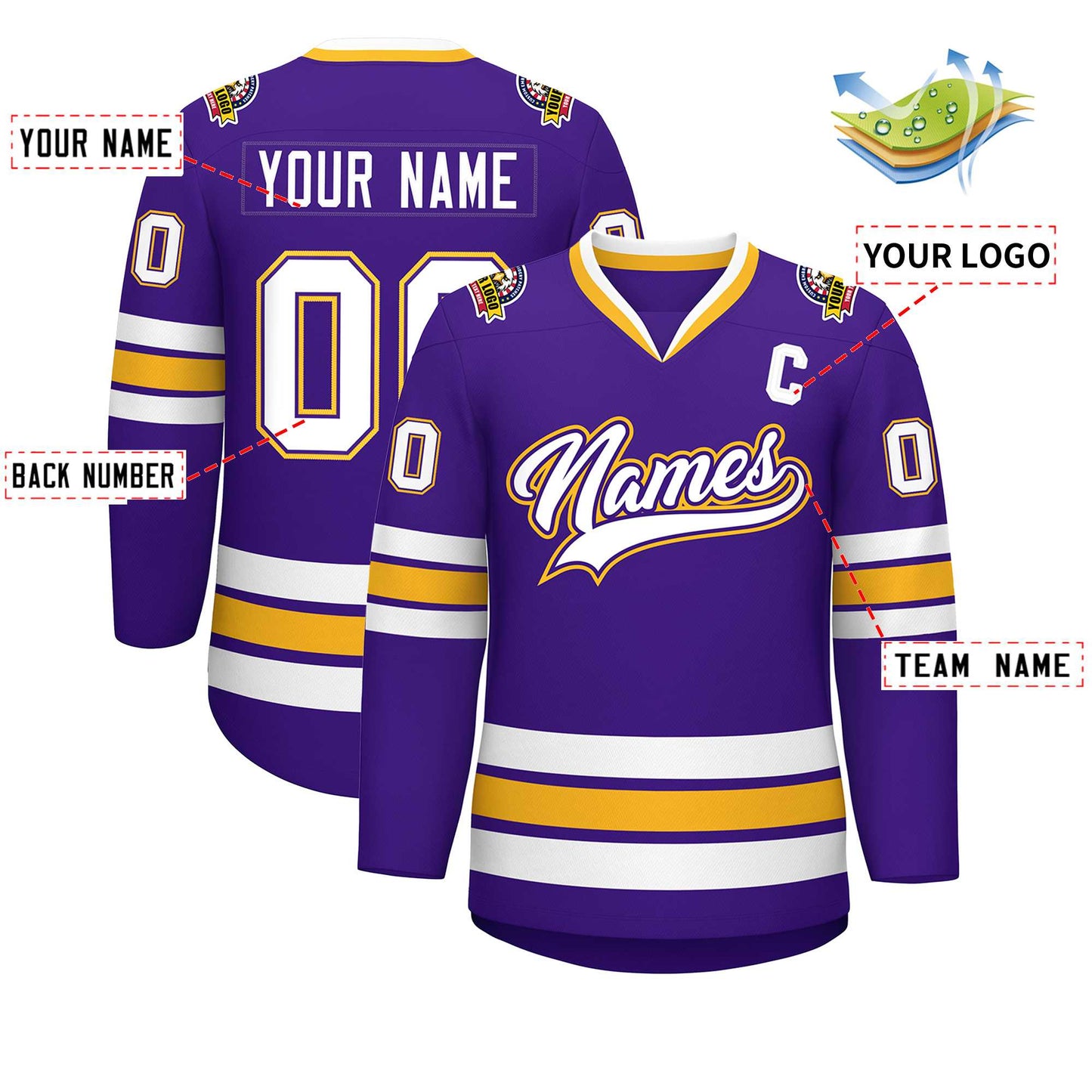 Custom Purple White Purple-Gold Classic Style Hockey Jersey Limited