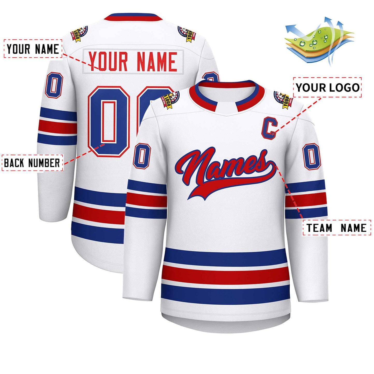 Custom White Red-Royal Classic Style Hockey Jersey Limited