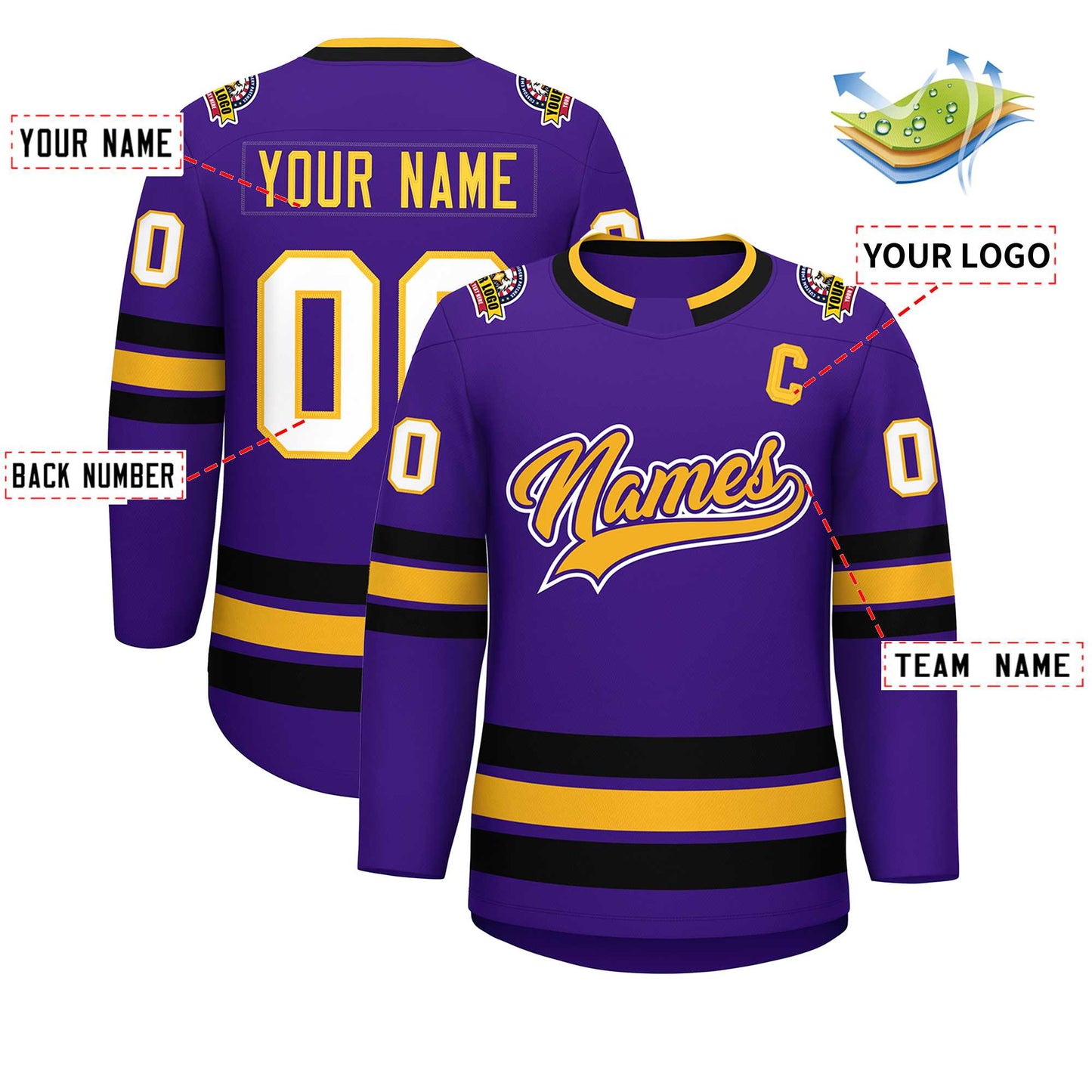 Custom Purple Gold Purple-White Classic Style Hockey Jersey Limited