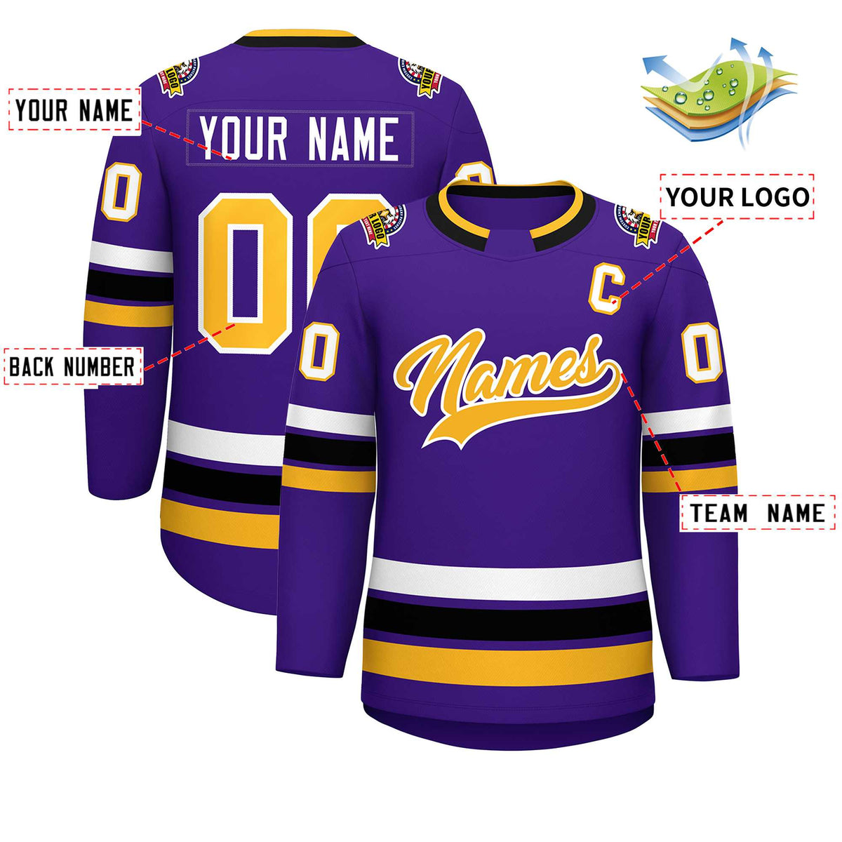 Custom Purple Gold-White Classic Style Hockey Jersey Limited