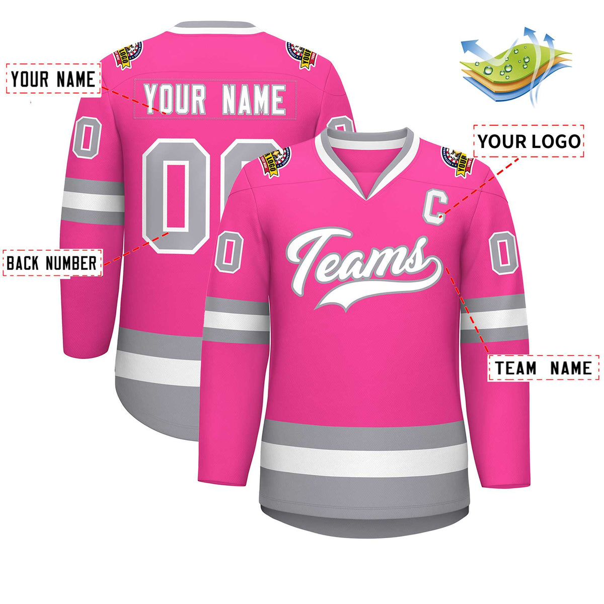 Custom Pink White-Gray Classic Style Hockey Jersey Limited