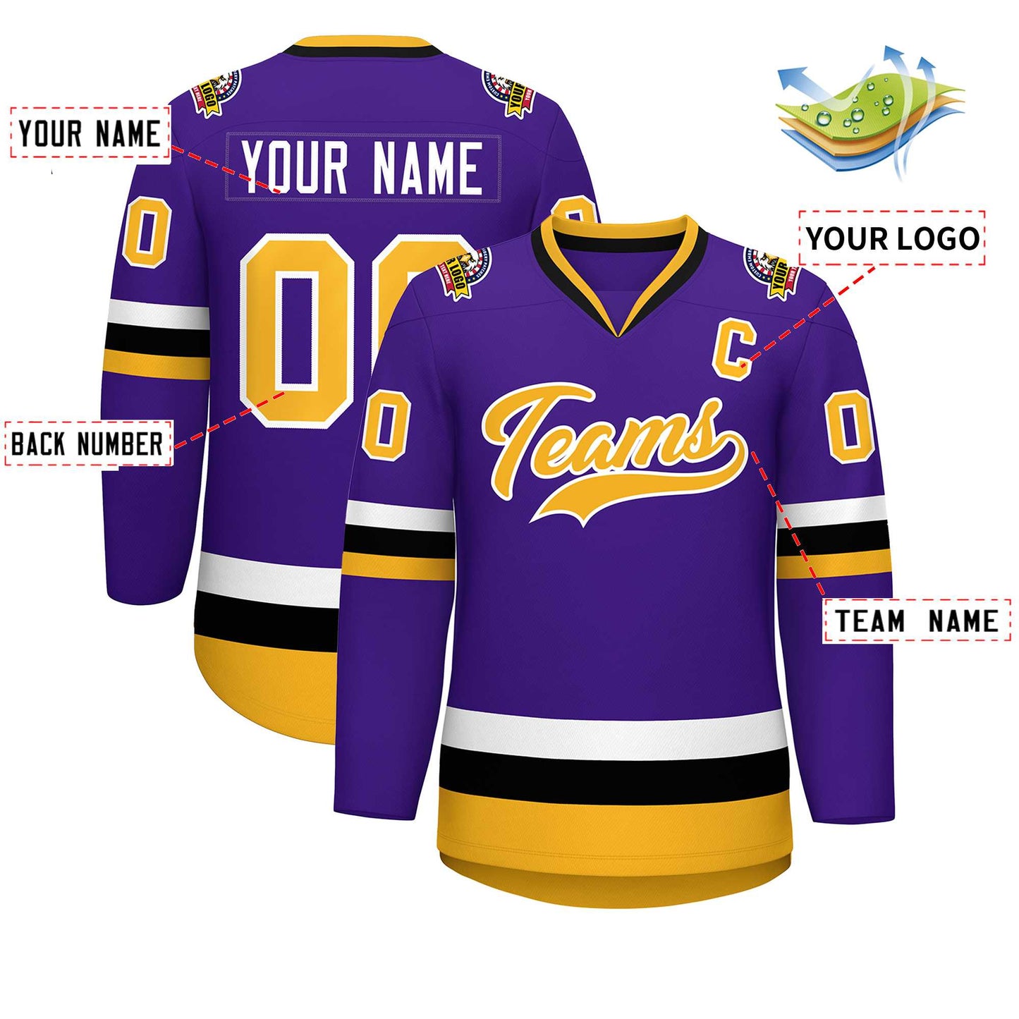 Custom Purple Gold-White Classic Style Hockey Jersey Limited