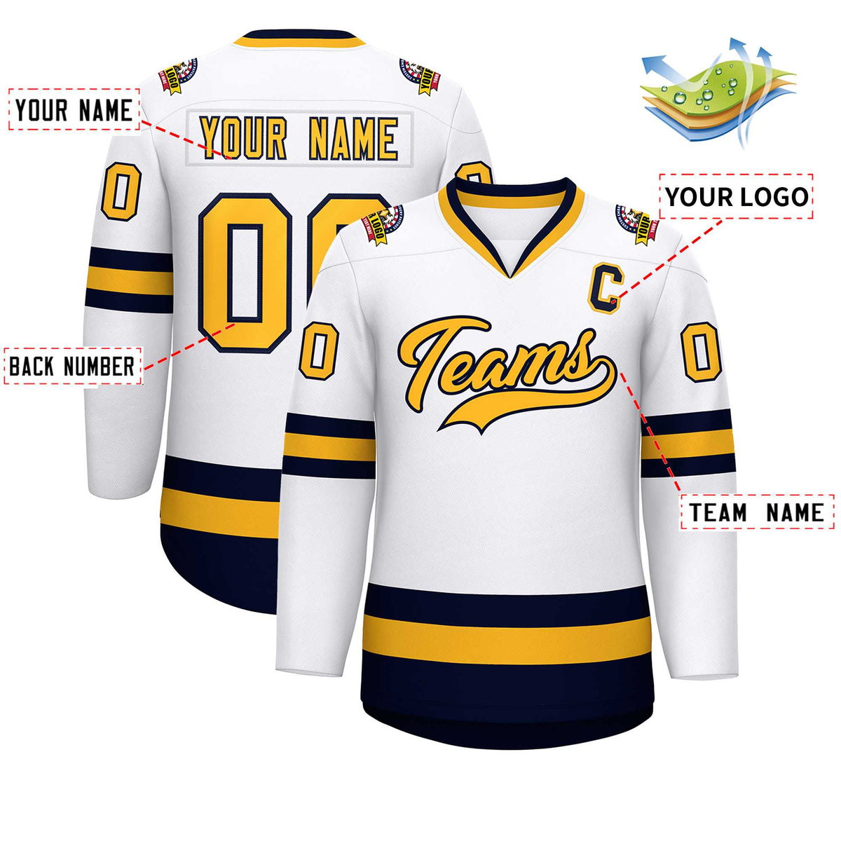 Custom White Gold-Navy Classic Style Hockey Jersey Limited