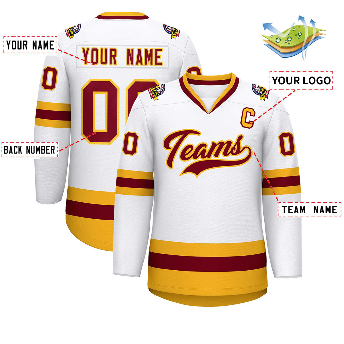 Custom White Crimson-Gold Classic Style Hockey Jersey Limited