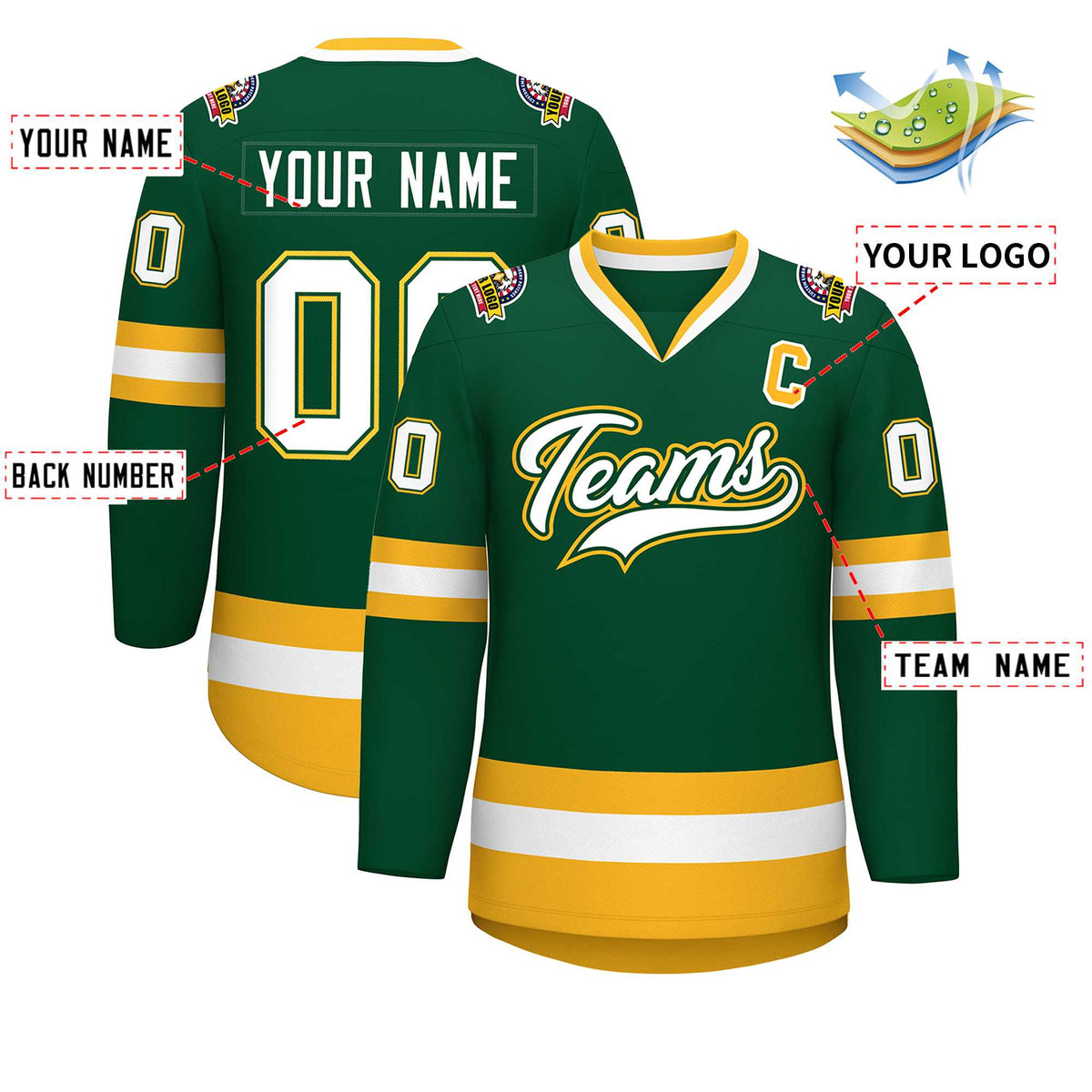Custom Green White Green-Gold Classic Style Hockey Jersey Limited