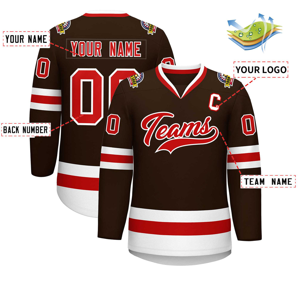 Custom Brown Red-White Classic Style Hockey Jersey Limited