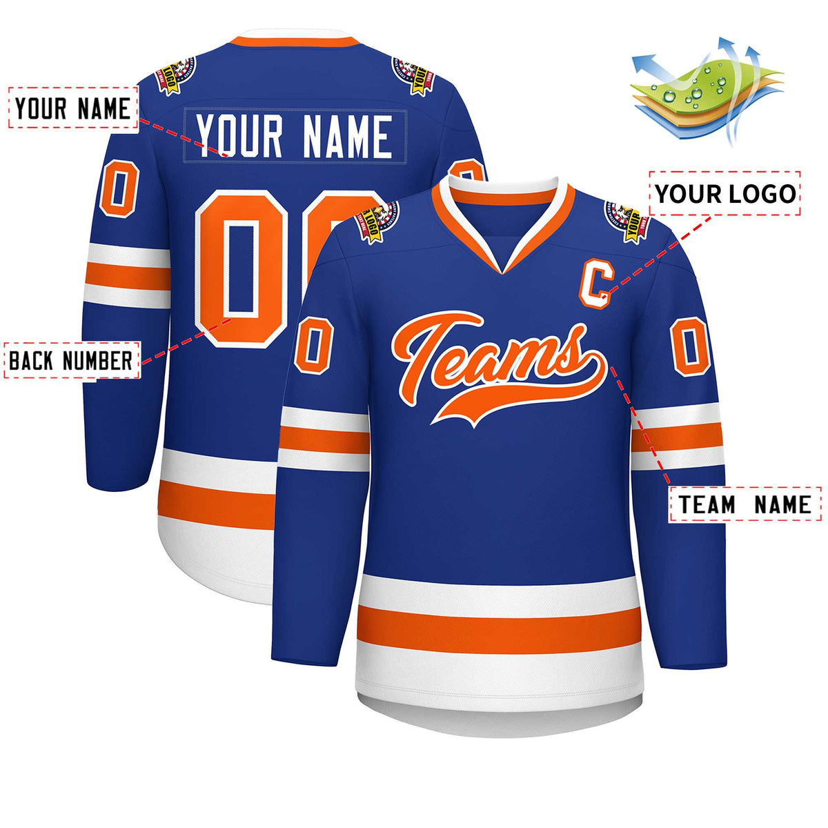 Custom Royal Orange-White Classic Style Hockey Jersey Limited