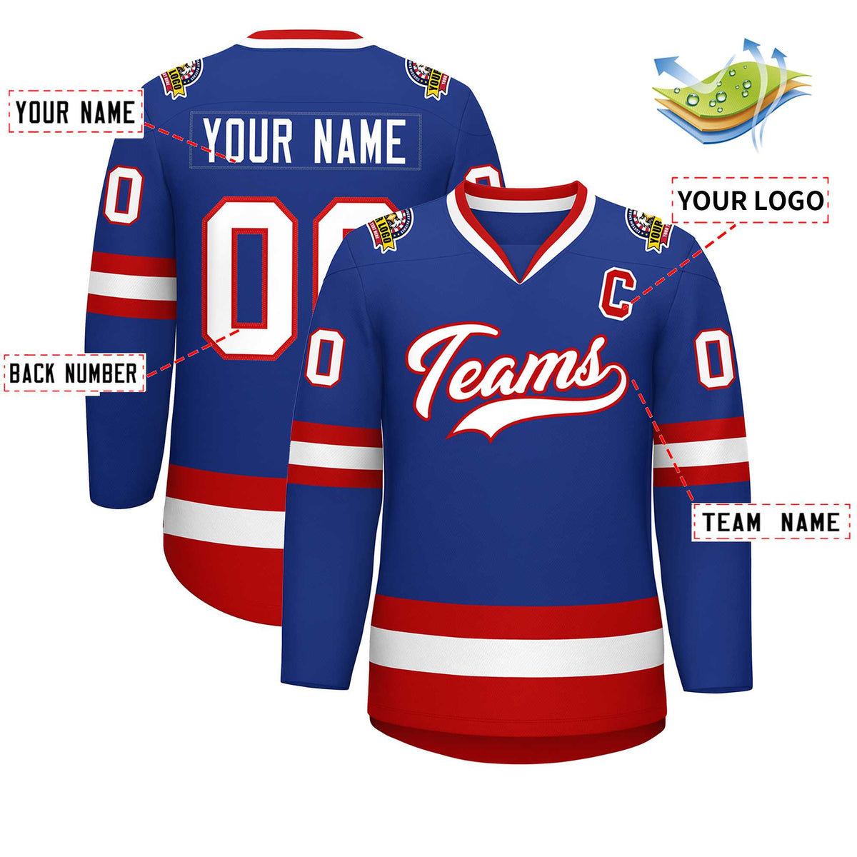 Custom Royal White-Red Classic Style Hockey Jersey Limited
