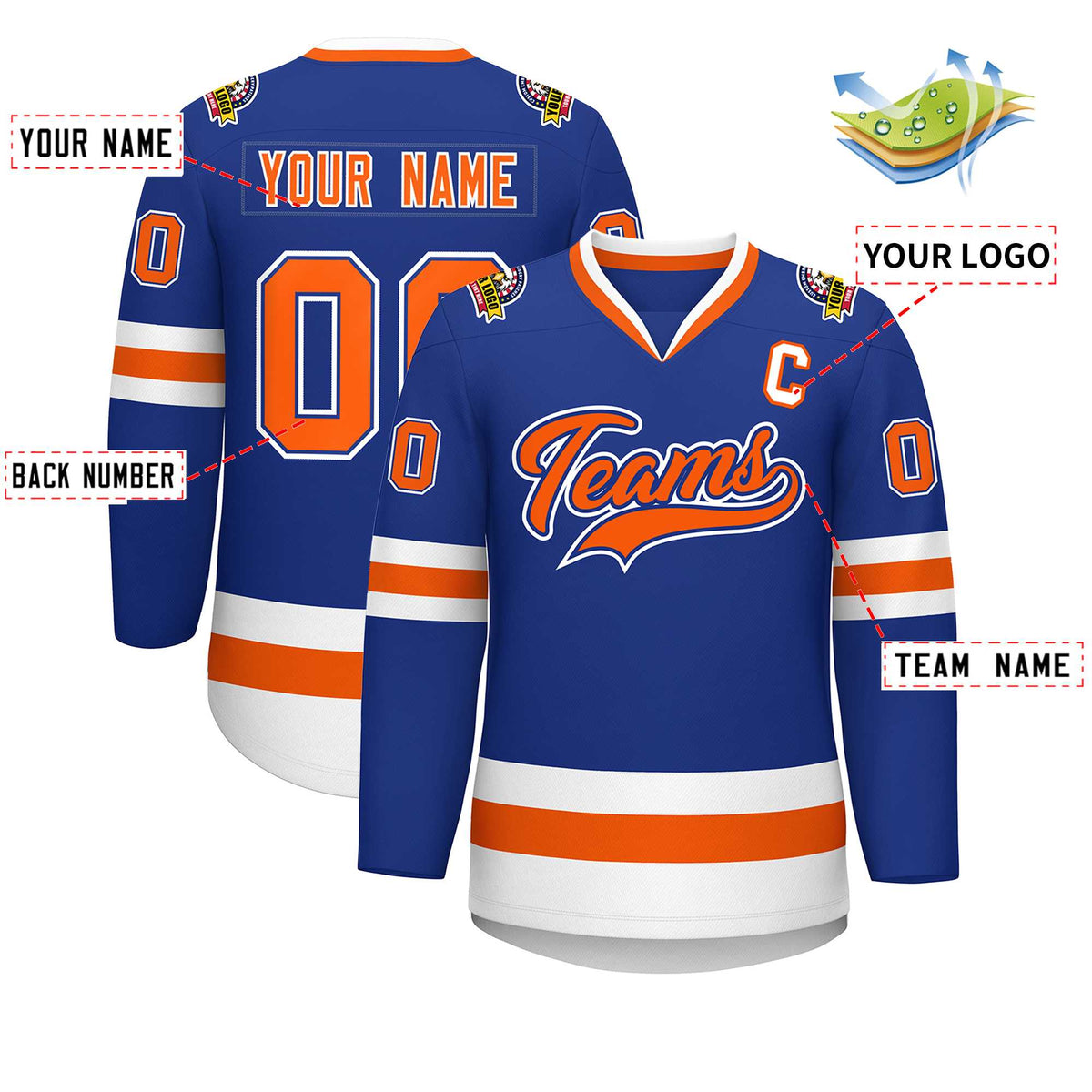 Custom Royal Orange Royal-White Classic Style Hockey Jersey Limited