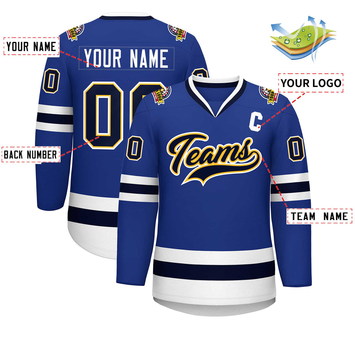 Custom Royal Navy Gold-White Classic Style Hockey Jersey Limited