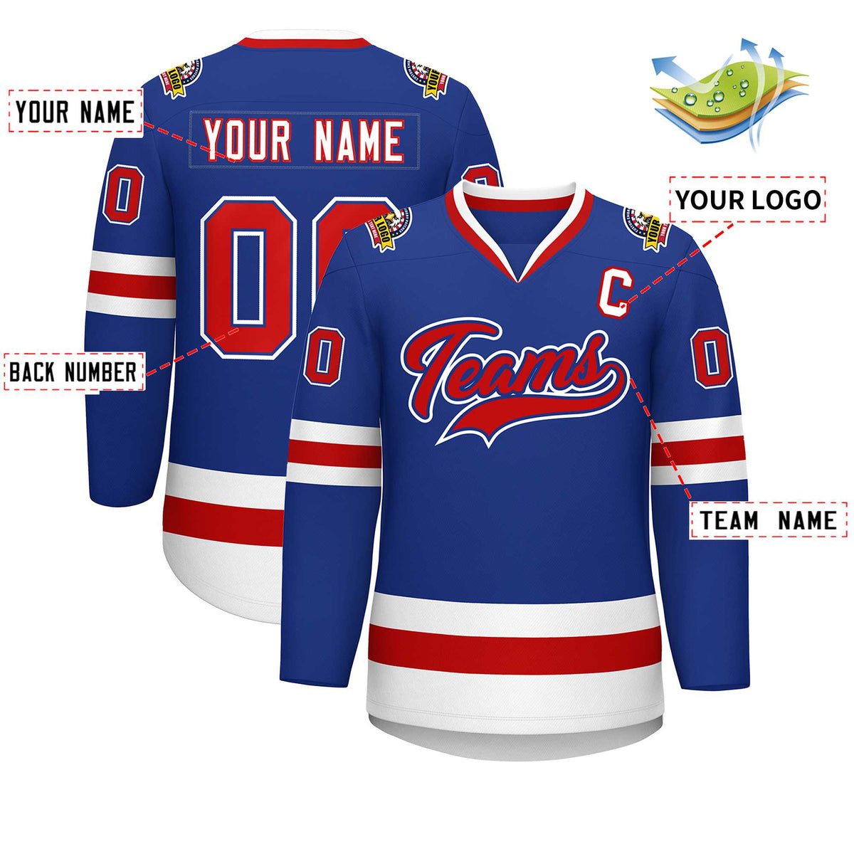 Custom Royal Red Royal-White Classic Style Hockey Jersey Limited