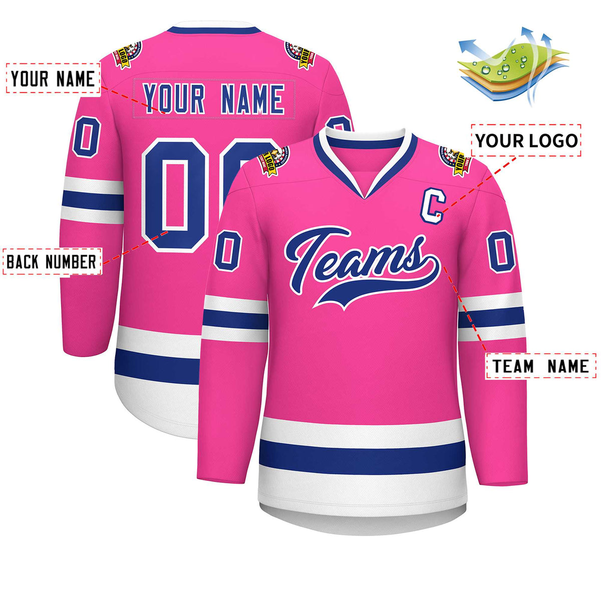 Custom Pink Royal-White Classic Style Hockey Jersey Limited
