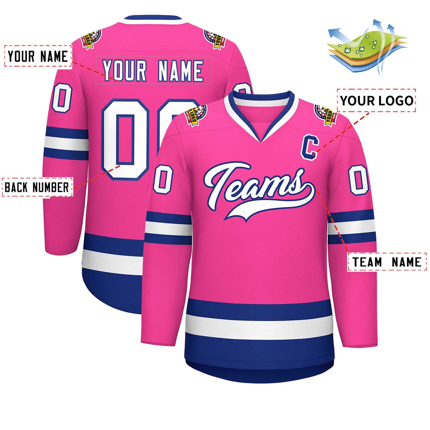 Custom Pink White-Royal Classic Style Hockey Jersey Limited