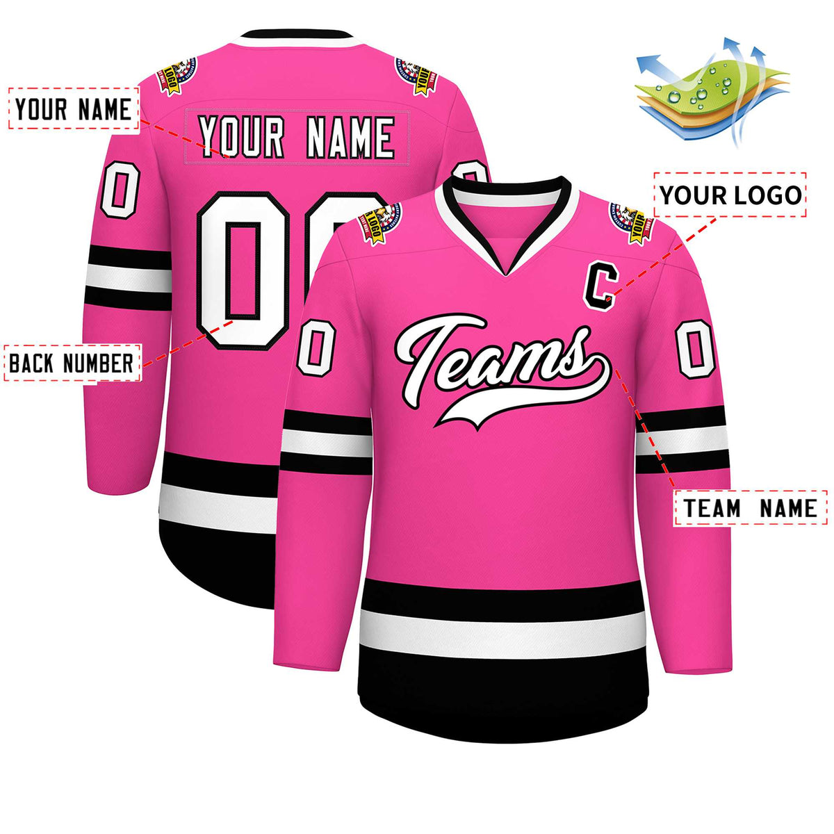 Custom Pink White-Black Classic Style Hockey Jersey Limited