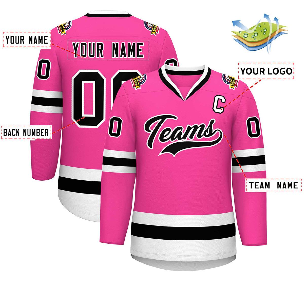 Custom Pink Black-White Classic Style Hockey Jersey Limited