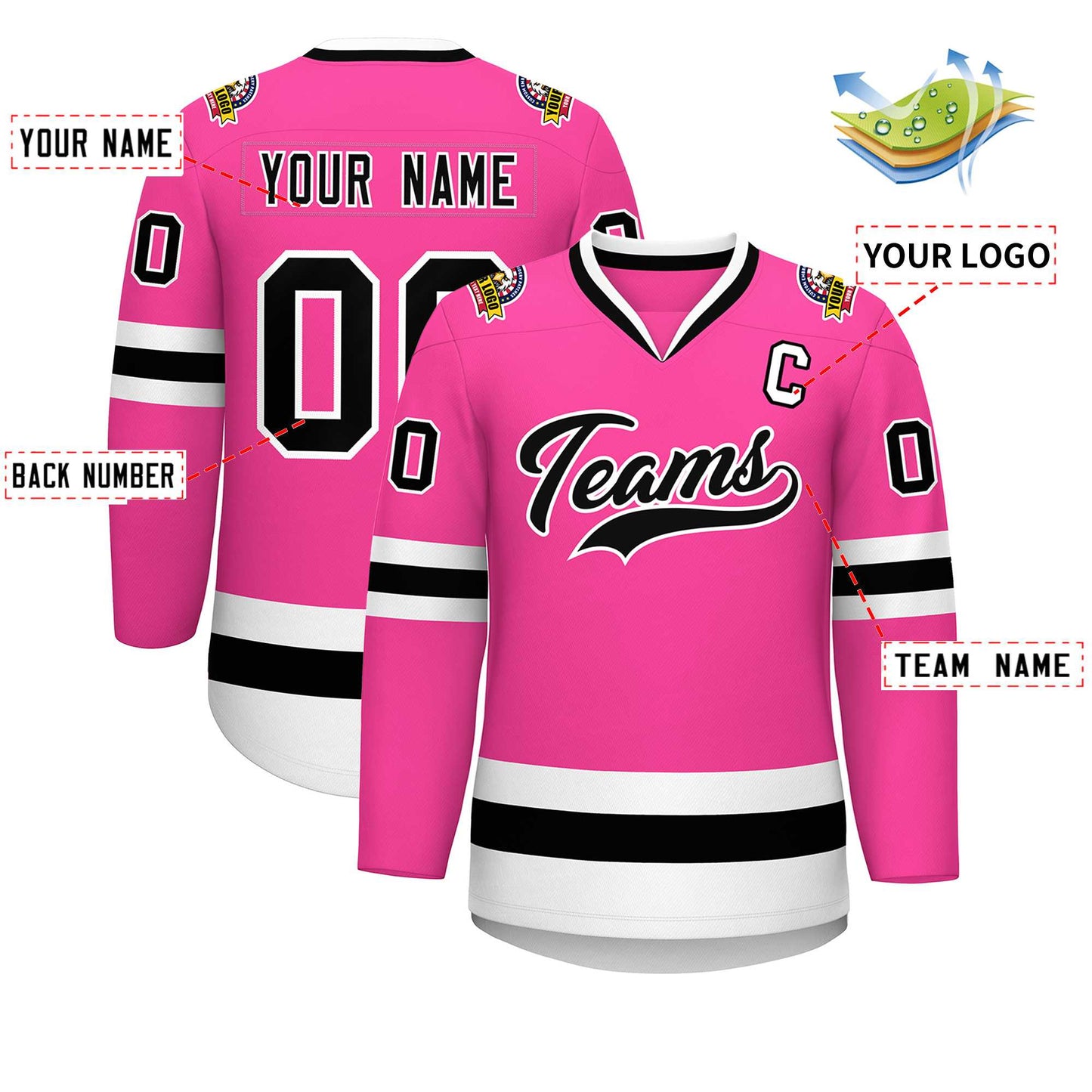 Custom Pink Black-White Classic Style Hockey Jersey Limited