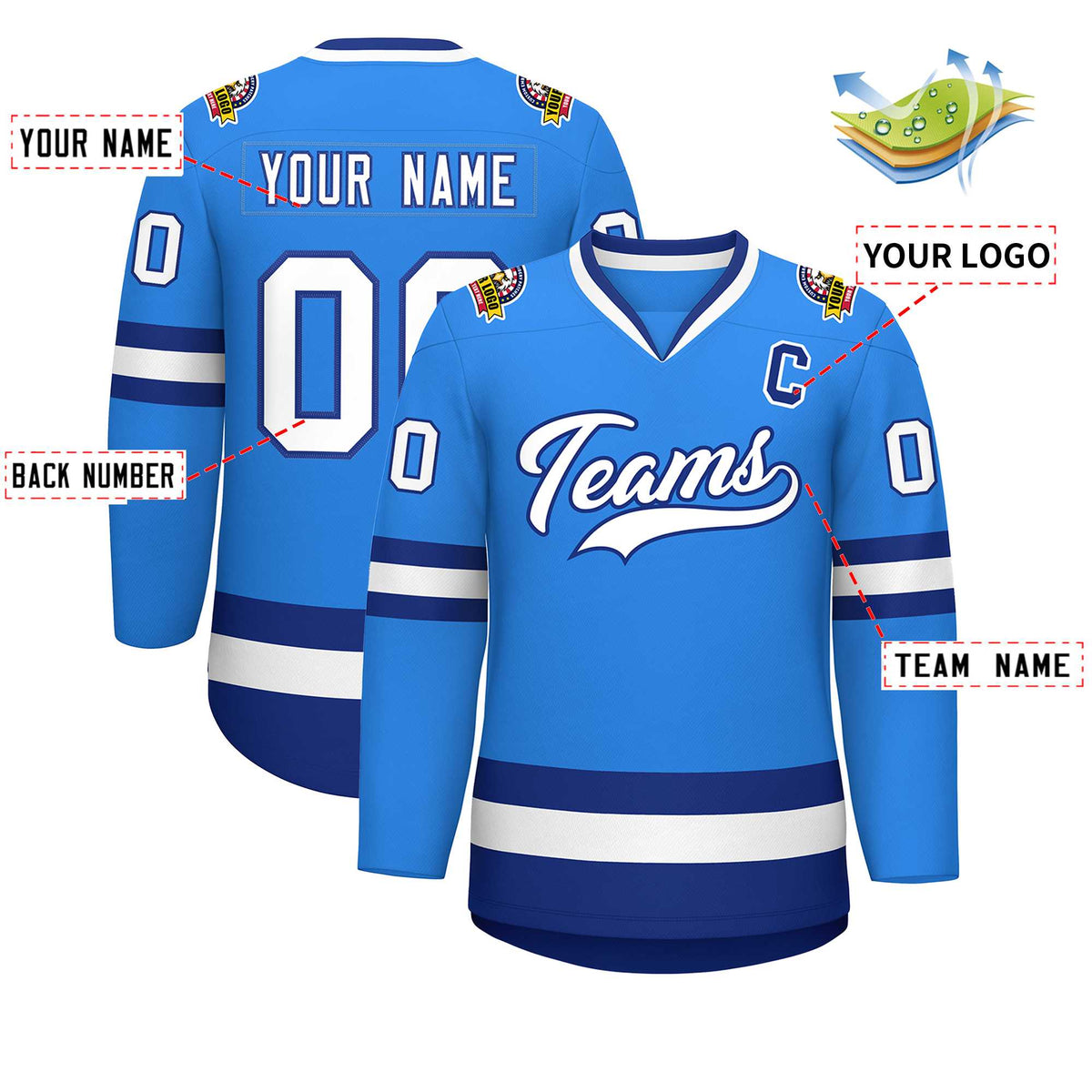 Custom Powder Blue White-Royal Classic Style Hockey Jersey Limited