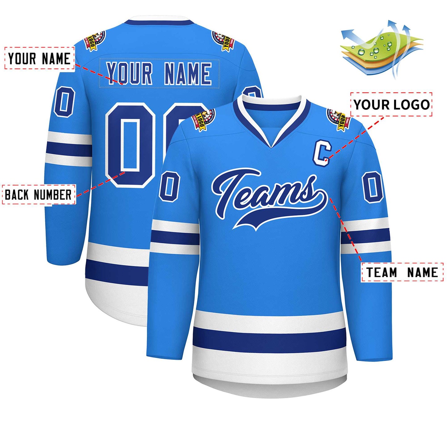 Custom Powder Blue Royal-White Classic Style Hockey Jersey Limited