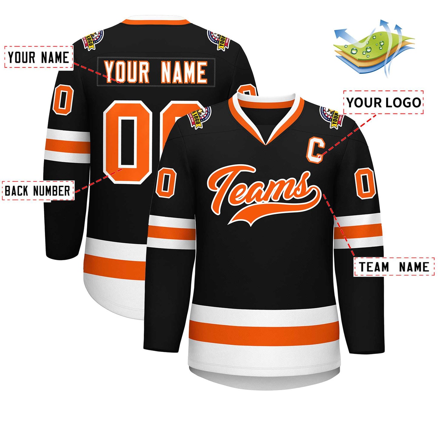 Custom Black Orange-White Classic Style Hockey Jersey Limited