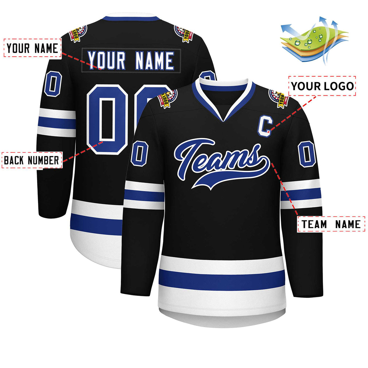 Custom Black Royal-White Classic Style Hockey Jersey Limited
