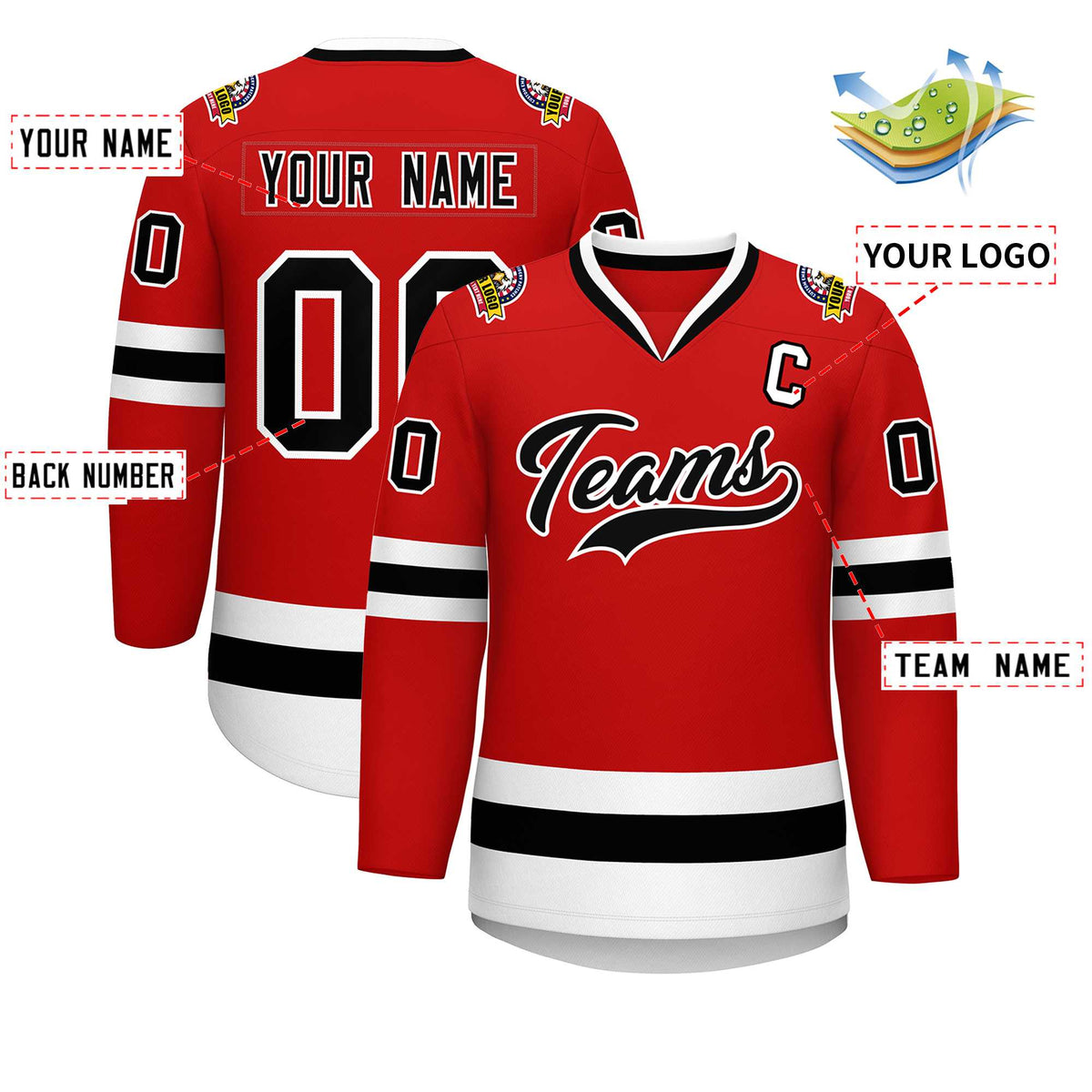 Custom Red Black-White Classic Style Hockey Jersey Limited
